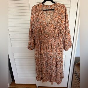 Old Navy Floral Long Sleeve Dress - Orange and Cream